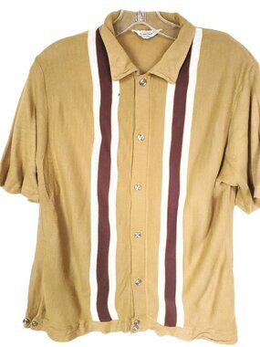 VTG 60s Penneys Towncraft Knit Polo Shirt Mens Sz L Dark Mustard Striped Mod